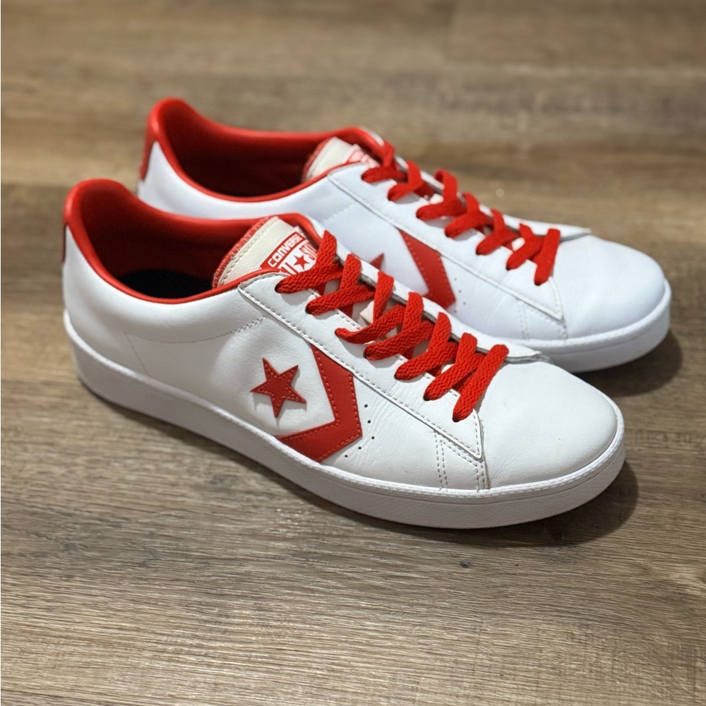 All Star Converse PL 76 Ox Leather Red and White Low-Top Sneakers 157423C